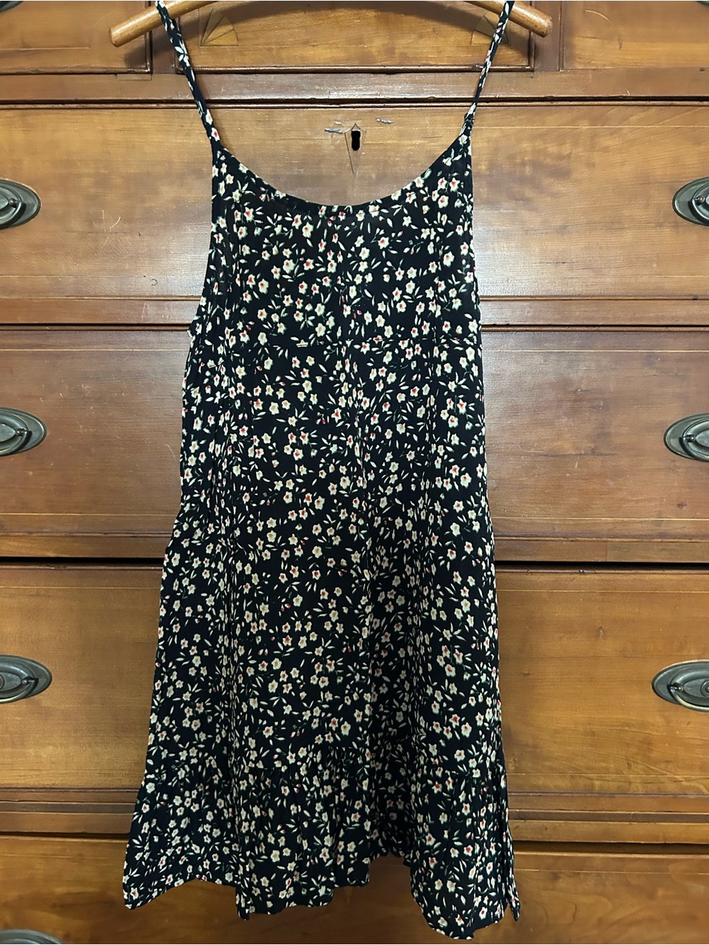 Urban Outfitters Black Floral Slip Mini Dress with Cream & Pink Blossoms